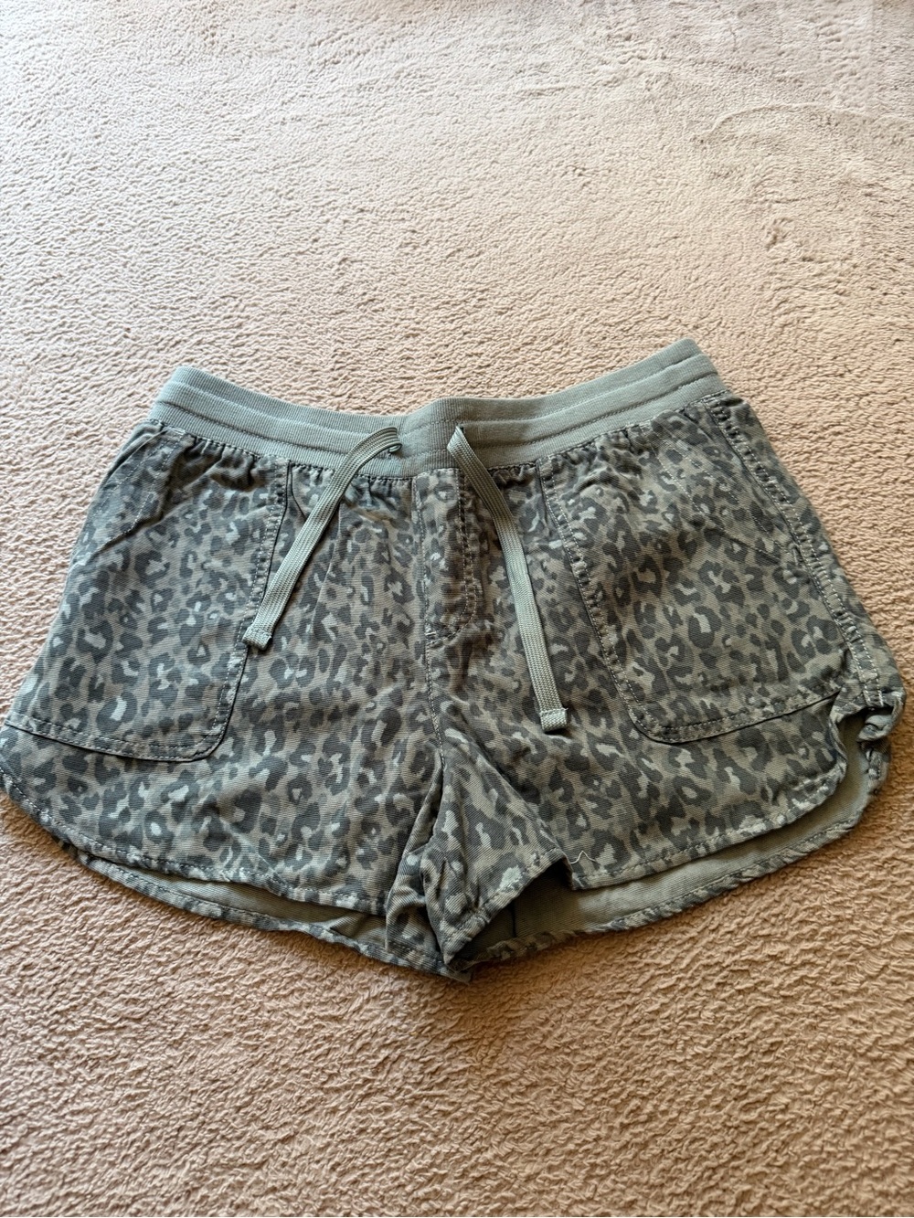 Women's Olive Green Leopard Print Drawstring Shorts